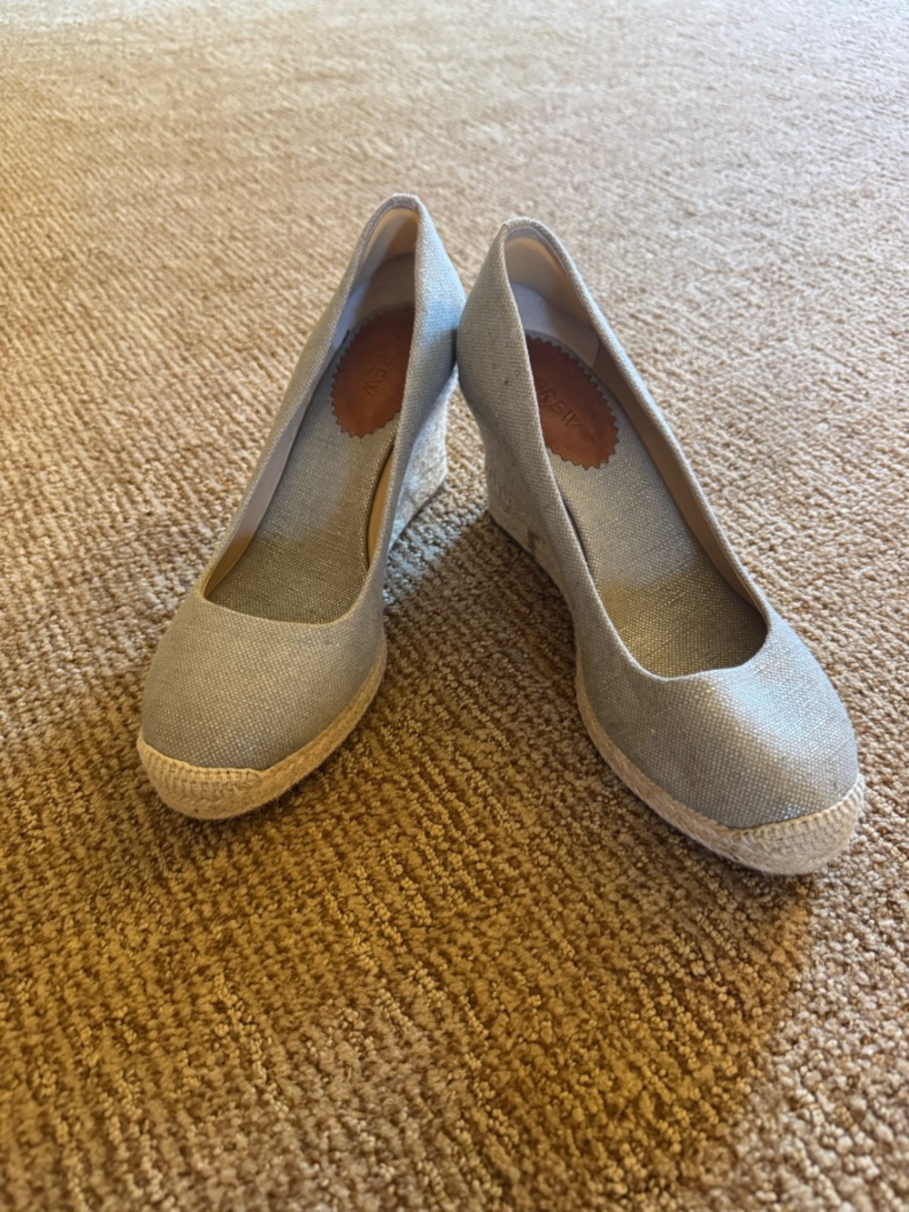 J. Crew Metallic Silver Grey Canvas Wedge Espadrilles